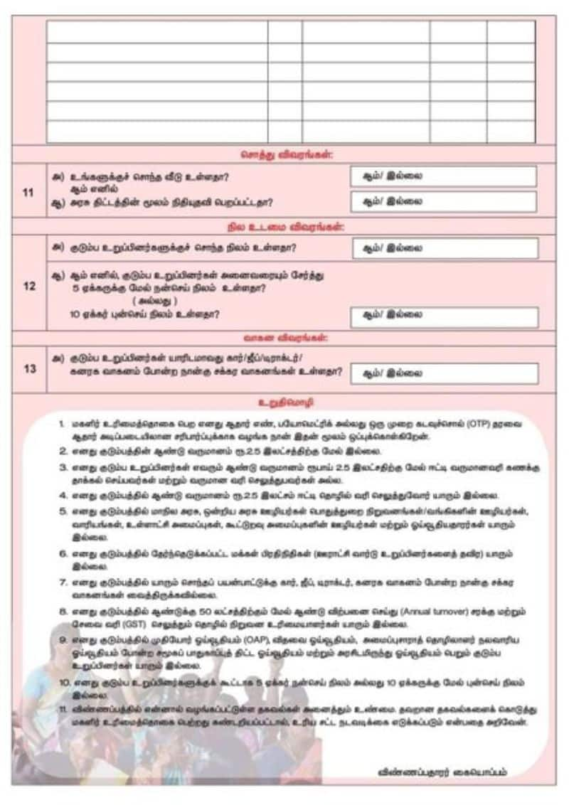 Tamil nadu government released 1000 rupees scheme application form