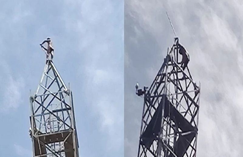 young man climbs a mobile tower naked at vijayapura gvd