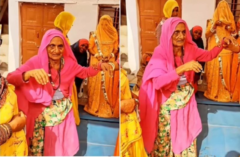 Elderly grandmother showcase her ghoomar dance skills at family marriage function with Rajasthani attire ckm  