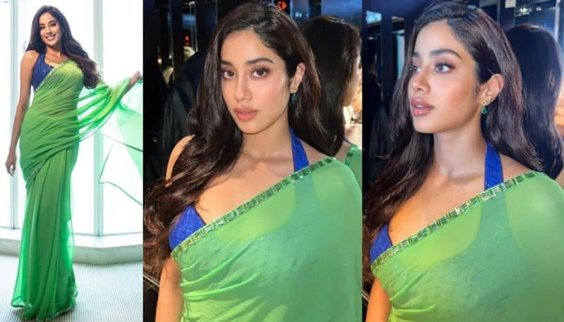 Devara Heroine Janhvi Kapoor looks beautiful in green Saree NSK