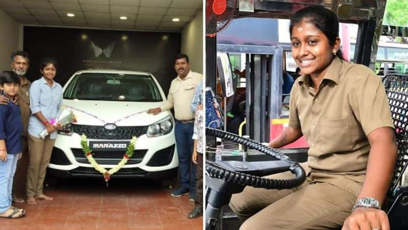 mnm president kamal haasan gifted a car to lady bus driver sharmila in coimbatore