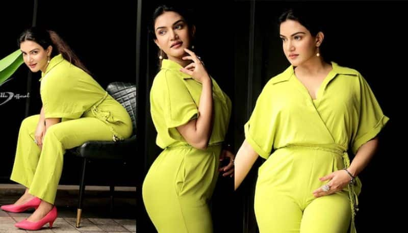 honey rose lime green jumpsuit photos viral azn 