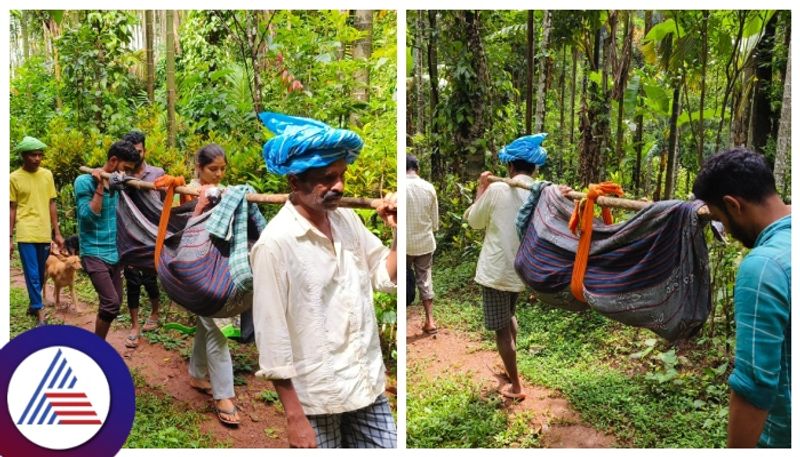 Kalasa villagers bring patients in doli at chikkamagaluru gow