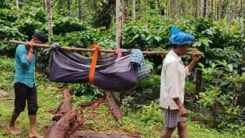 the family members carried patient in a sack for no road at kalasa village gvd