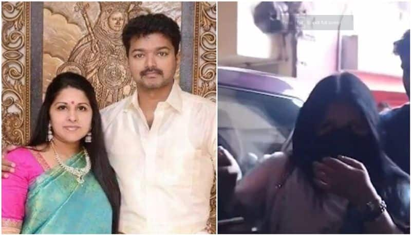 thalapathy vijay wife Sangeetha made a rare appearance at screening of Maaveeran sgk