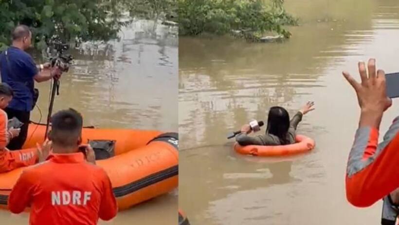 Delhi Floods: Netizens fume over viral video of TV reporter using NDRF gear to report in neck deep water