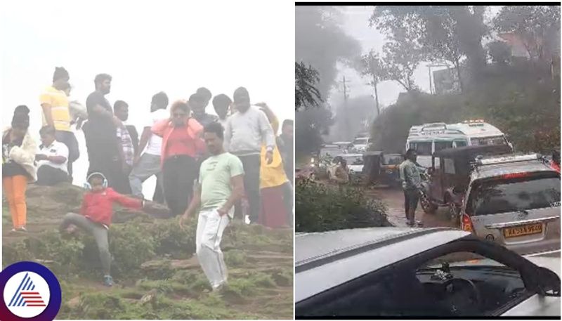 Karnataka Tourist vehicle entry restriction in mullayanagiri Police action to stop traffic sat