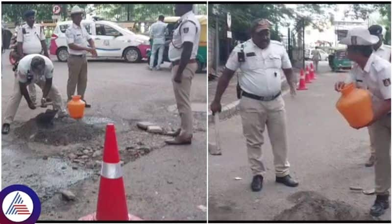 Bengaluru Traffic Police filled potholes near Cubbon Park sat