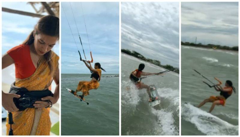 woman doing kite surfing in saree, What netizens are saying about the viral video - bsb