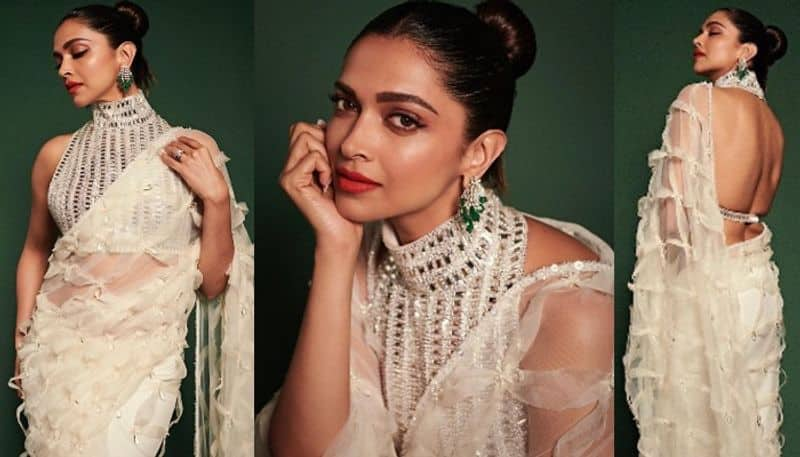 Deepika Padukone Royal look in White Saree NSK