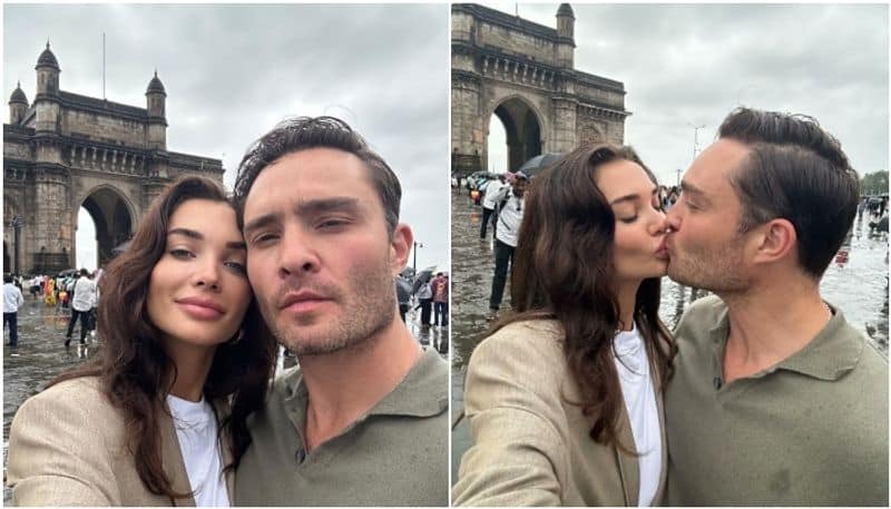 Amy Jackson shares a kiss with boyfriend Ed Westwick at Gateway of India sgk