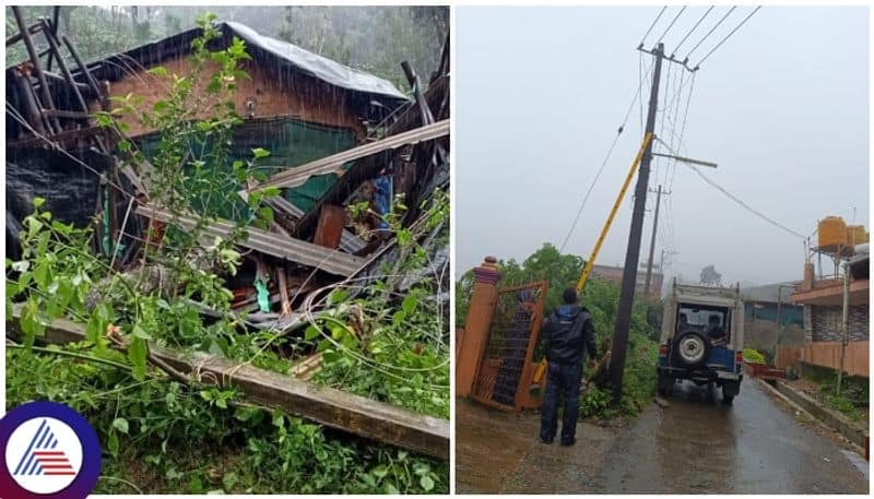 Landslide threat again in Kodagu Tree and electric poles collapse by five days of heavy rain sat