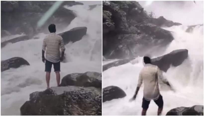 Karnataka: Man creating Instagram reel on waterfall slips (WATCH)