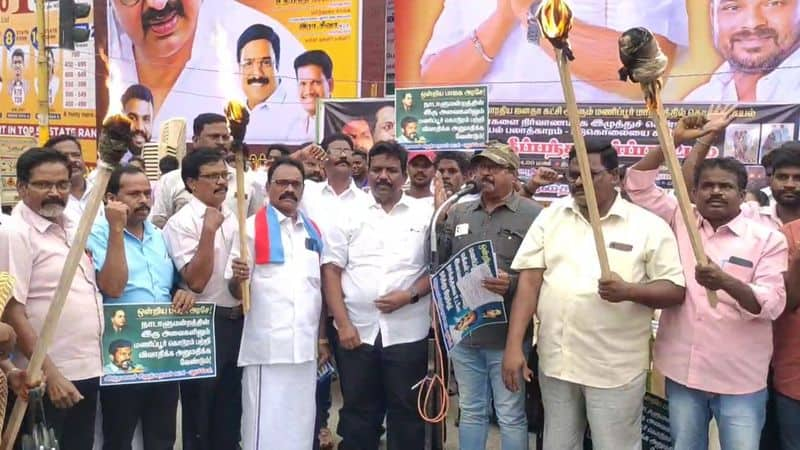 vck and alliance parties protest against manipur bjp government in puducherry