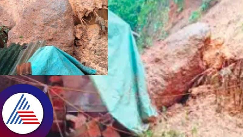 The hill collapsed on the house with rock on house in honnavar at uttarakannada rav