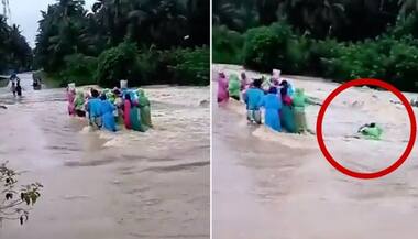 Telangana rains: Woman missing after being washed away in Bhadradri Kothagudem | WATCH