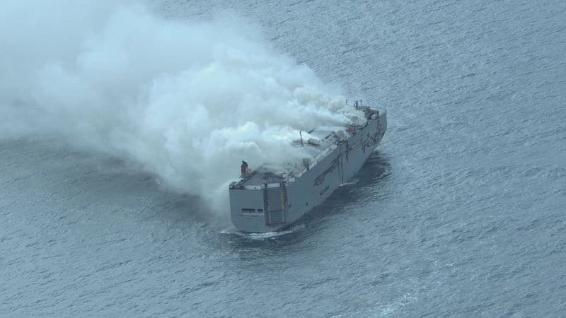 BMWs And Mercedes Among 3,000 Cars On Burning Ship