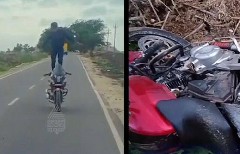 A young man fell off his bike while doing reels at dharwad gvd