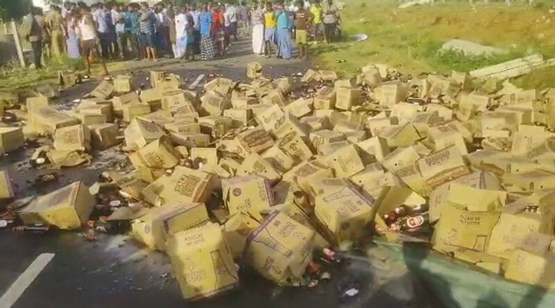 Accident: Beer bottles scattered near Tirupur in Tamil Nadu