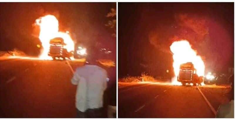 A policeman was killed when an Omni bus caught fire near Theni