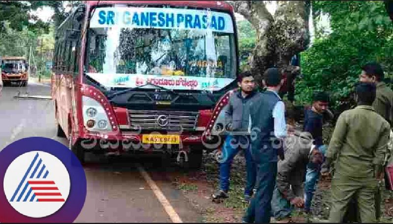 Bus collides with electric pole: Two people injured at shivamogga rav