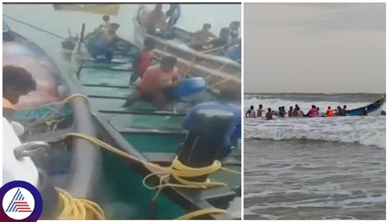 Monsoon rains caught in the sea waves and the boat overturned Udupi 9 fishermen were rescued sat