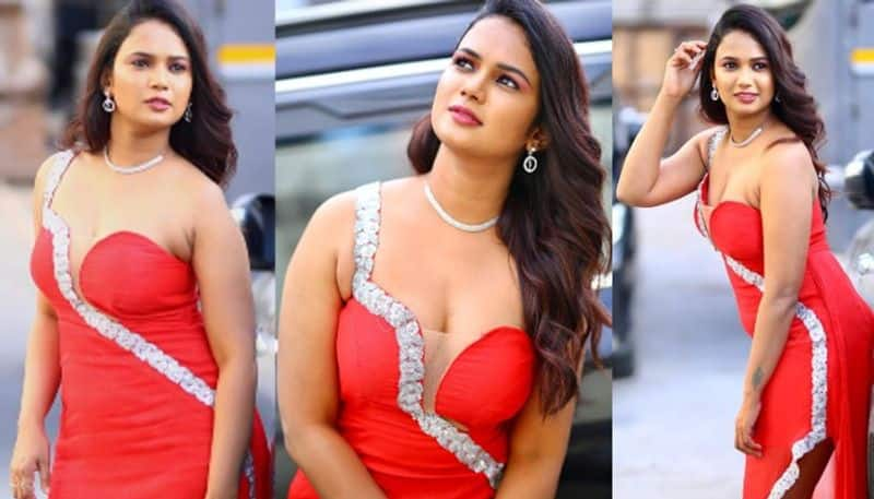 Bigg Boss Fame Ariyana Glory  Stunning Stills in Red outfit NSK