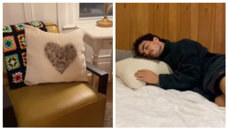 Boyfriend Made Pillow In Heart Shape From Chest Hair For Long Distance Girlfriend Video Viral roo