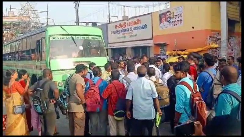 public road protest at uthiramerur for irregular bus service