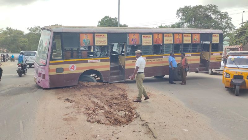 heavy vehicles stuck at roads for not properly closed cavages in coimbatore