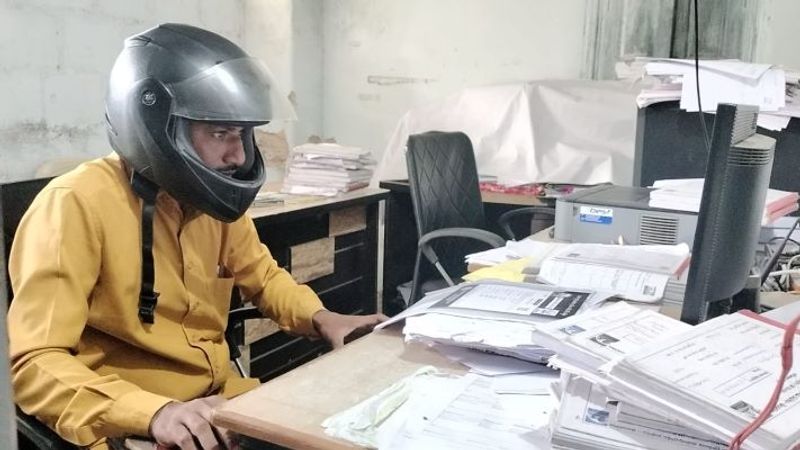 Birpoor MPDO Office employees working wear helmet AKP KNR