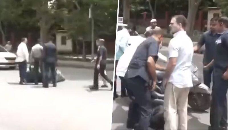 Rahul Gandhi stopped to help a man who fell from scooter video went viral - bsb