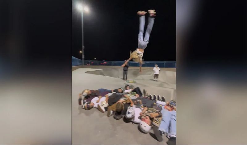 WATCH 15-year-old roller skating prodigy shatters world record with daring barani flip over 12 people snt