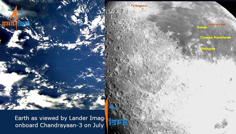 ISRO chandrayaan 3 sends Earth and Moon new images from Lander Horizontal Velocity Camera ckm