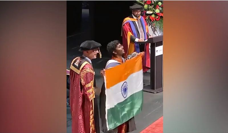 WATCH Student's unfurling of Indian Flag at graduation ceremony abroad gives internet users goosebumps snt