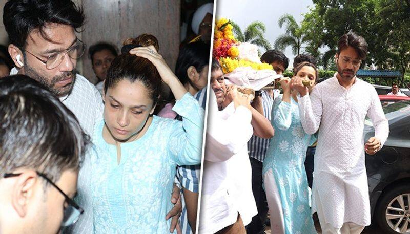 Ankita Lokhande consoled by husband Vijay Jain while performing her father's last rites; See PICTURES MSW