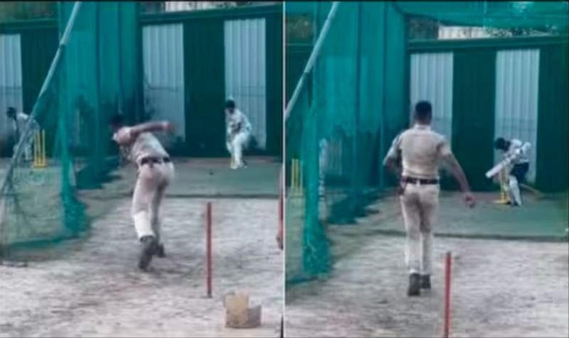 He should have been some where else, netizens clean bowled after watching police constables durjan singh Super Bowling in net practice akb