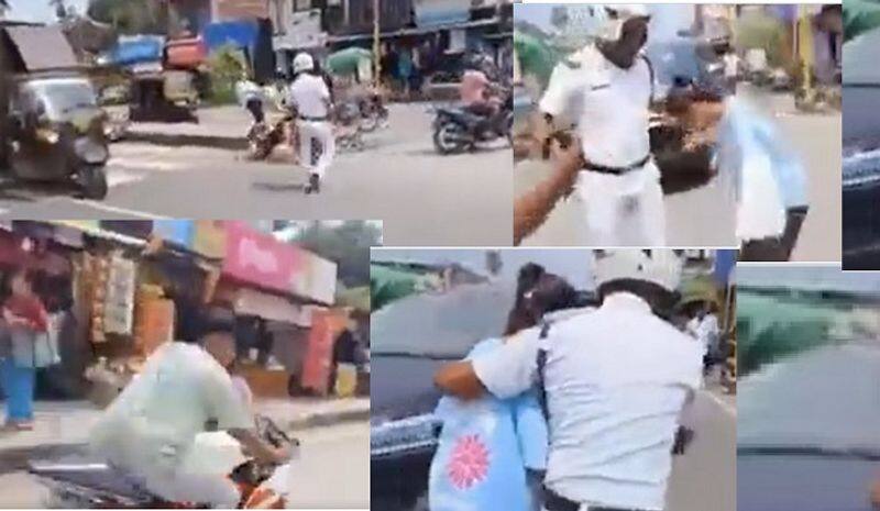 Boy left girlfriend behind road to avoid police challan for traffic violation video viral ckm