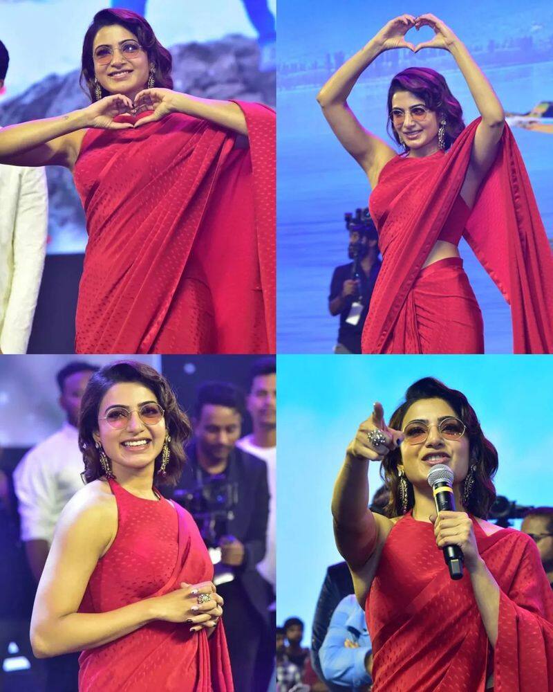 Samantha stunning red saree photos from Kushi Musical concert