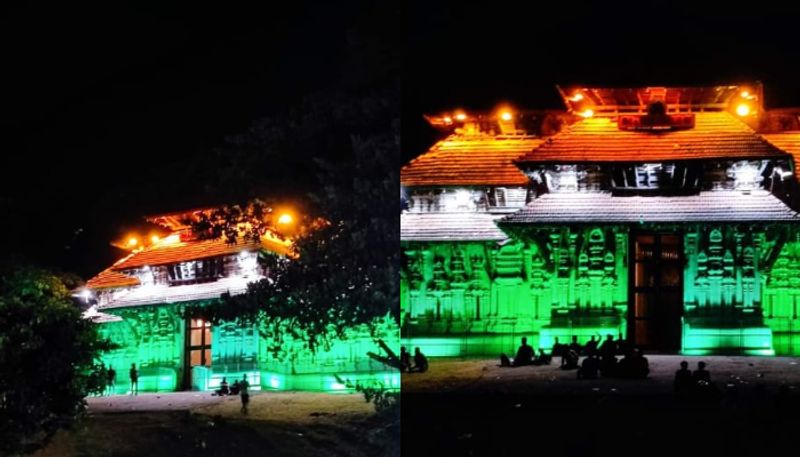 Thrissur Vadakumnathan temple lit up with tricolour on Independence day vkv