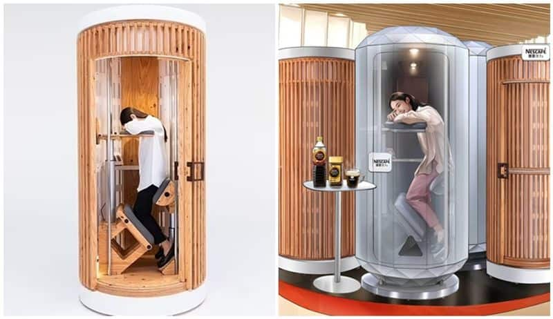 Japanese firm Giraffenap unveils a vertical pod that lets you sleep while UPRIGHT san