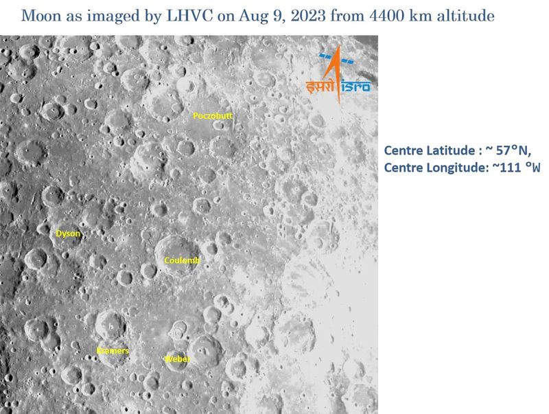 ISRO shares another image captured by LHVC on Chandrayaan-3 from 4400 km altitude on Aug 9.