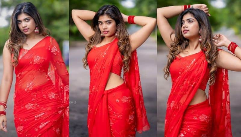 Rithu Chowdhary Mesmerizing with beautiful poses in Red Saree NSK