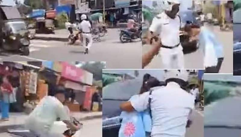 Biker who ran away by dropping his girlfriend to avoid police challan, video viral!-sak