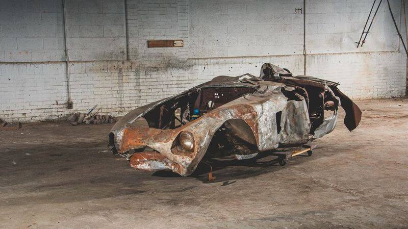 Crashed and burnt Ferrari race car wreck sold for record price akb