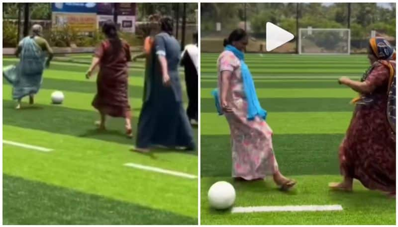 watch video housewifes from malappuram playing football in turf saa