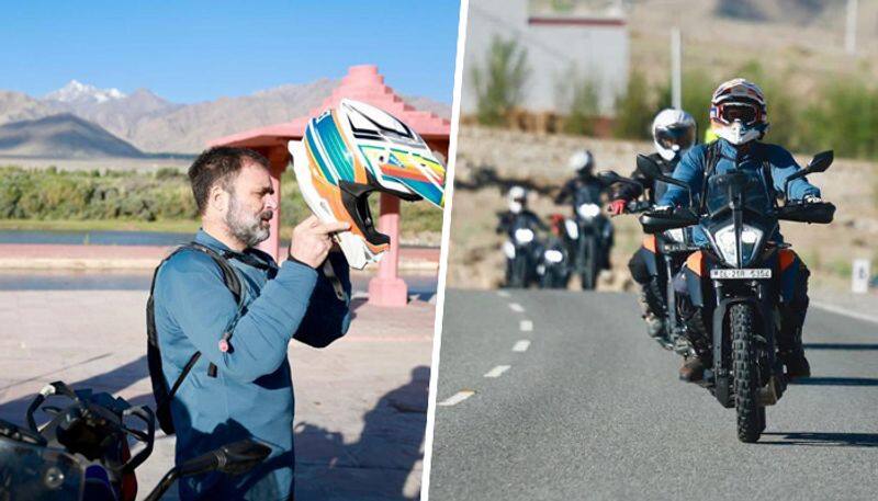 Rahul Gandhi rides bike to Ladakh's Pangong Lake to celebrate father Rajiv's birthday; See pics AJR