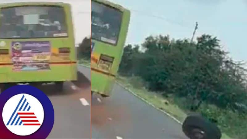 Tire removed from NWKRTC moving bus at gadag rav