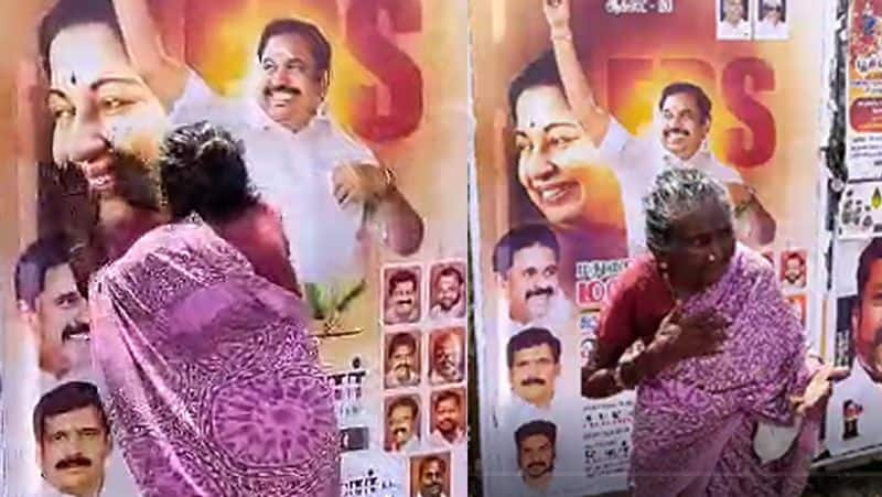 old lady bowed down to MGR Jayalalitha poster... Viral Video