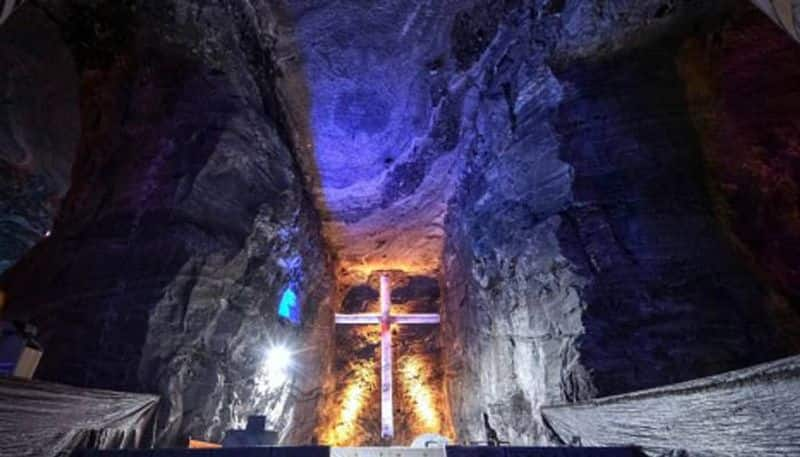 made entirely of salt underground Catholic church in Zipaquira Catedral de Sal aka The Salt Cathedral  rlp